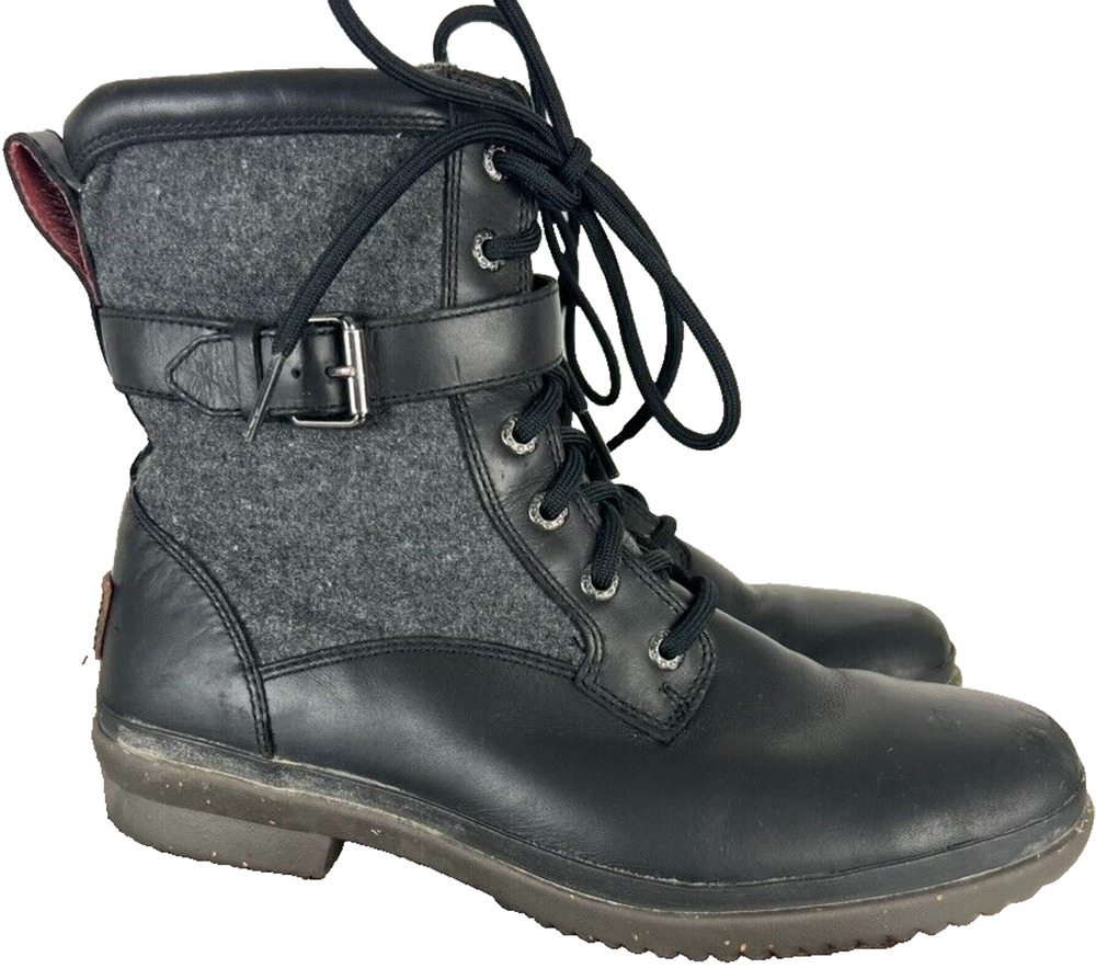 Ugg Kesey Boots Womens 8.5 Black Snow Fur Wool Lining Insoles Lace Up Zip Biker